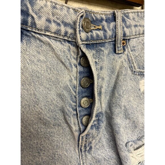 PACSUN Button Fly Icon Denim High Rise Distressed Jean Shorts Women's Size 25 - Picture 2 of 7